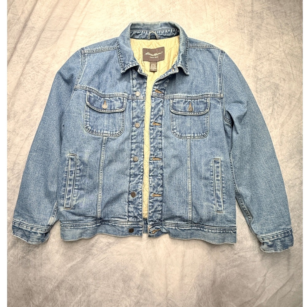 Eddie Bauer Light Blue Denim Shirt Jacket with Cream Lining